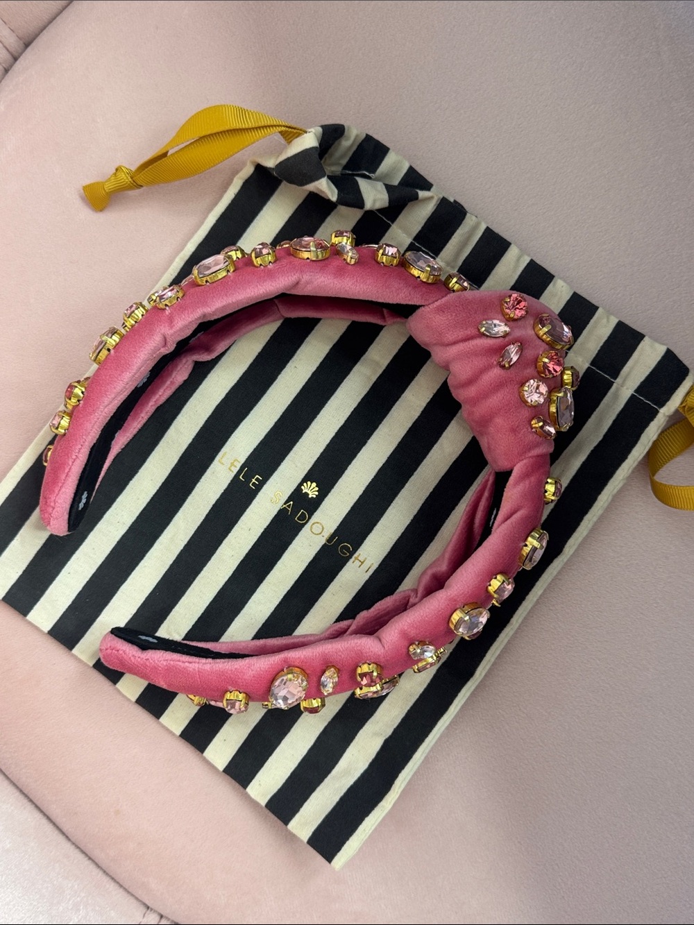 Lele Sadoughi Pink Swarovski Jeweled Velvet Headband